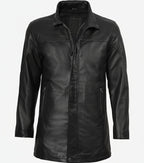 Mens Black 3 4 Length Leather Car Coat - The Jacket Mastery