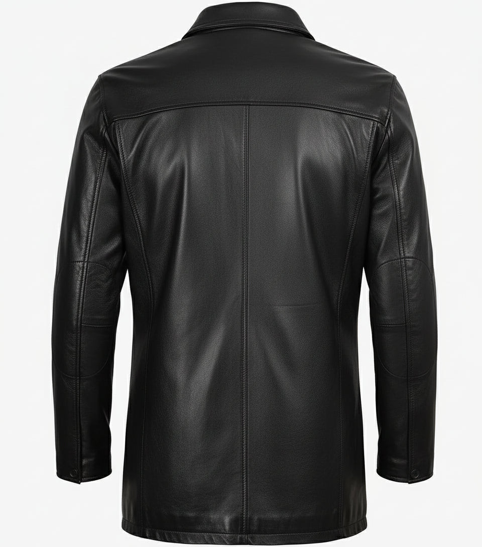 Mens Black 3 4 Length Leather Car Coat - The Jacket Mastery