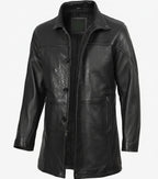 Mens Black 3 4 Length Leather Car Coat - The Jacket Mastery