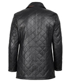 Men's Black Diamond Quilted Leather Car Coat With Brown Detailing - The Jacket Mastery