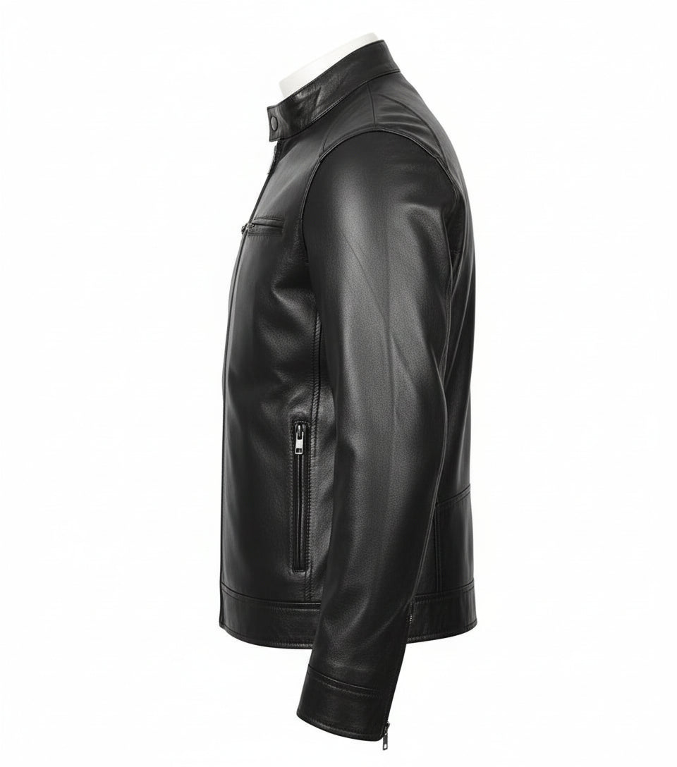 Men's Black Lambskin Leather Biker Style Jacket - The Jacket Mastery