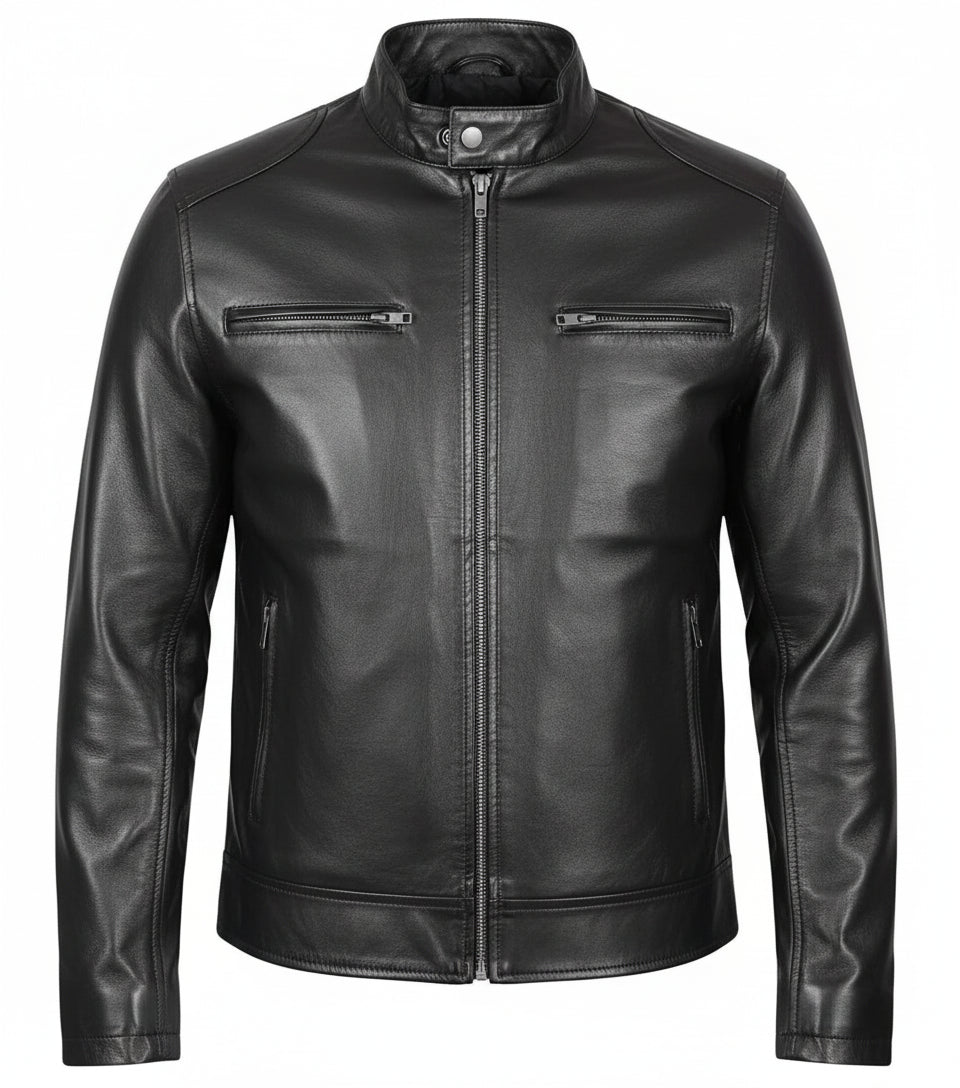 Men's Black Lambskin Leather Biker Style Jacket - The Jacket Mastery