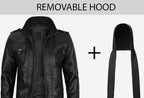 Mens Black Leather Bomber Jacket with Removable Hood - The Jacket Mastery