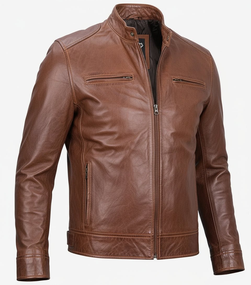 Men's Brown Biker Style Leather Jacket - The Jacket Mastery
