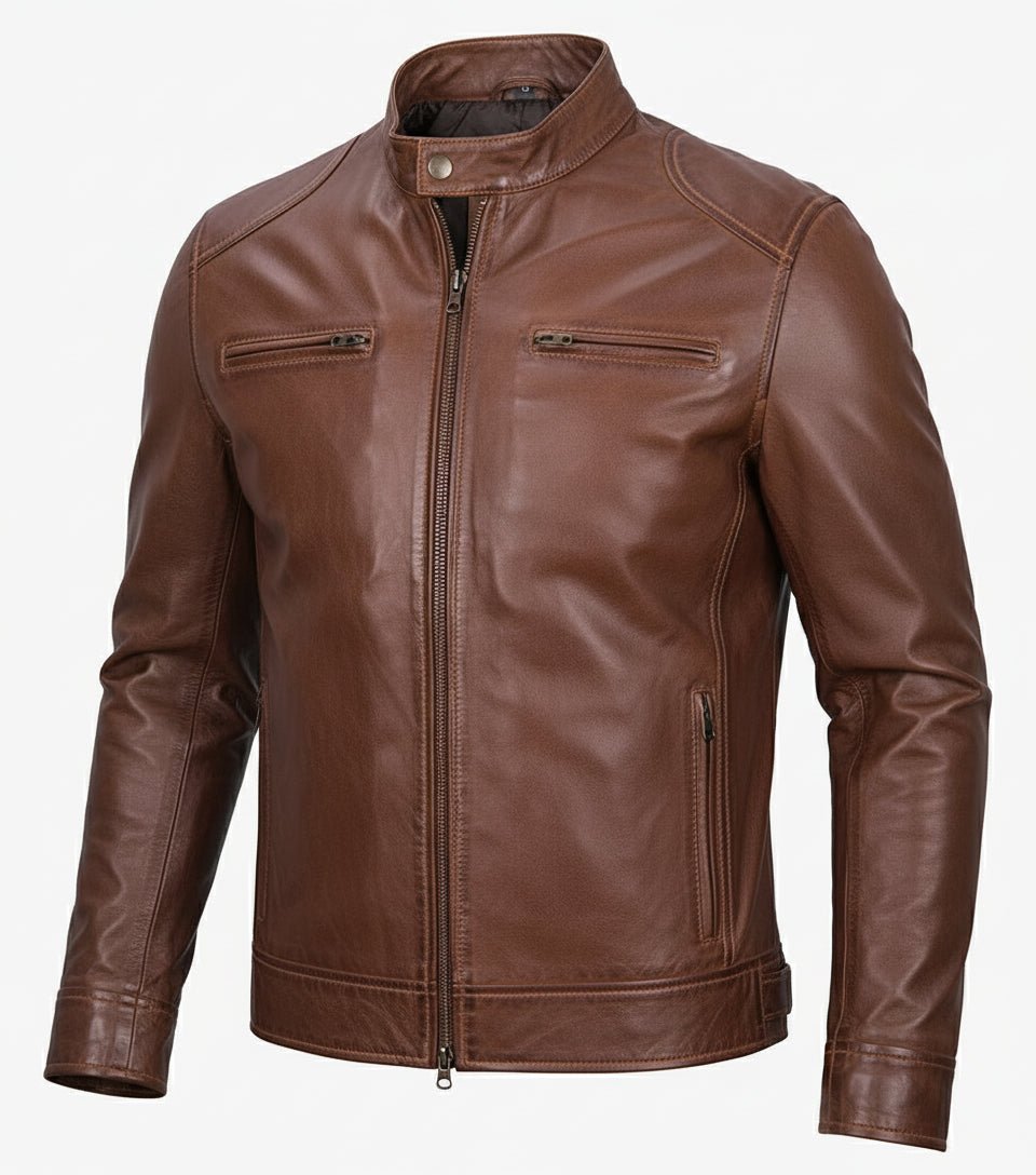 Men's Brown Biker Style Leather Jacket - The Jacket Mastery