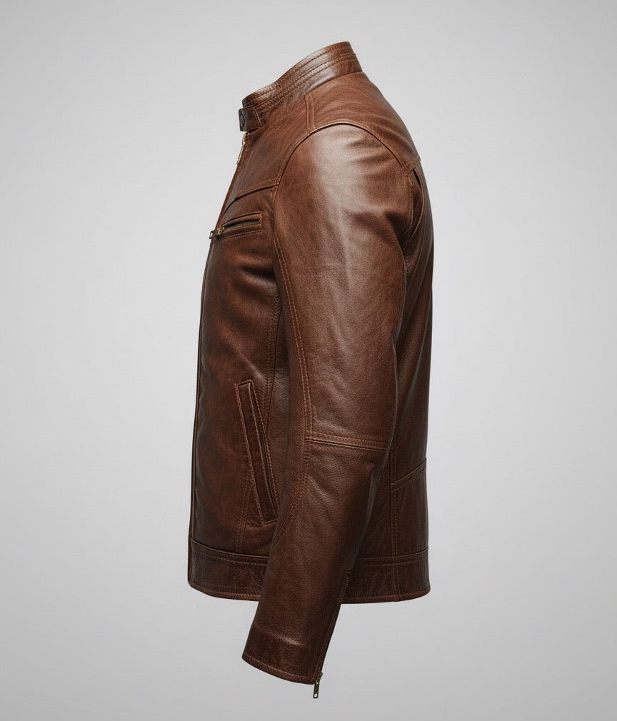 Men's Brown Cafe Racer Leather Jacket - The Jacket Mastery