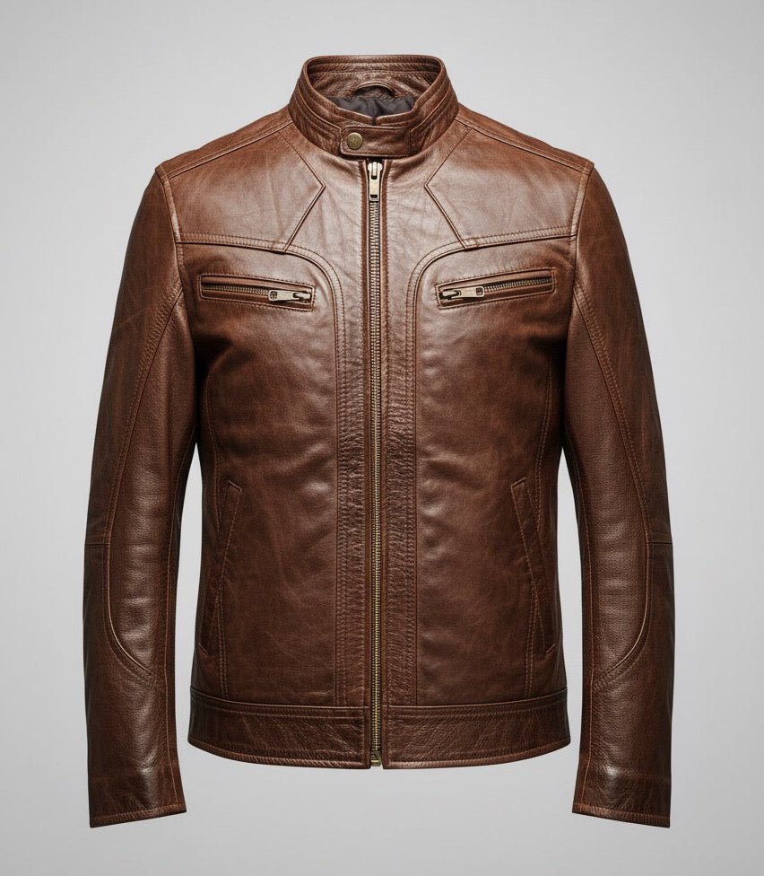 Men's Brown Cafe Racer Leather Jacket - The Jacket Mastery