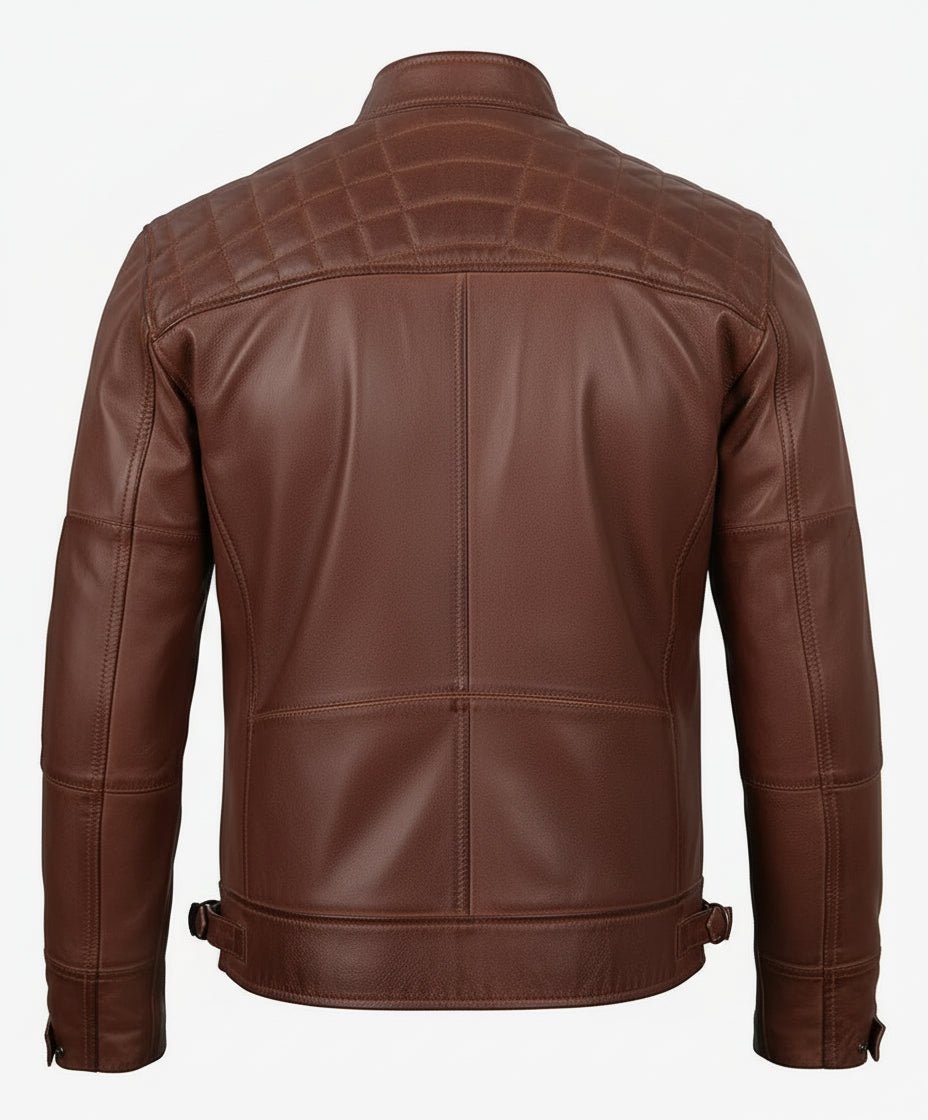 Men's Cognac Brown Quilted Biker Style Leather Jacket - The Jacket Mastery