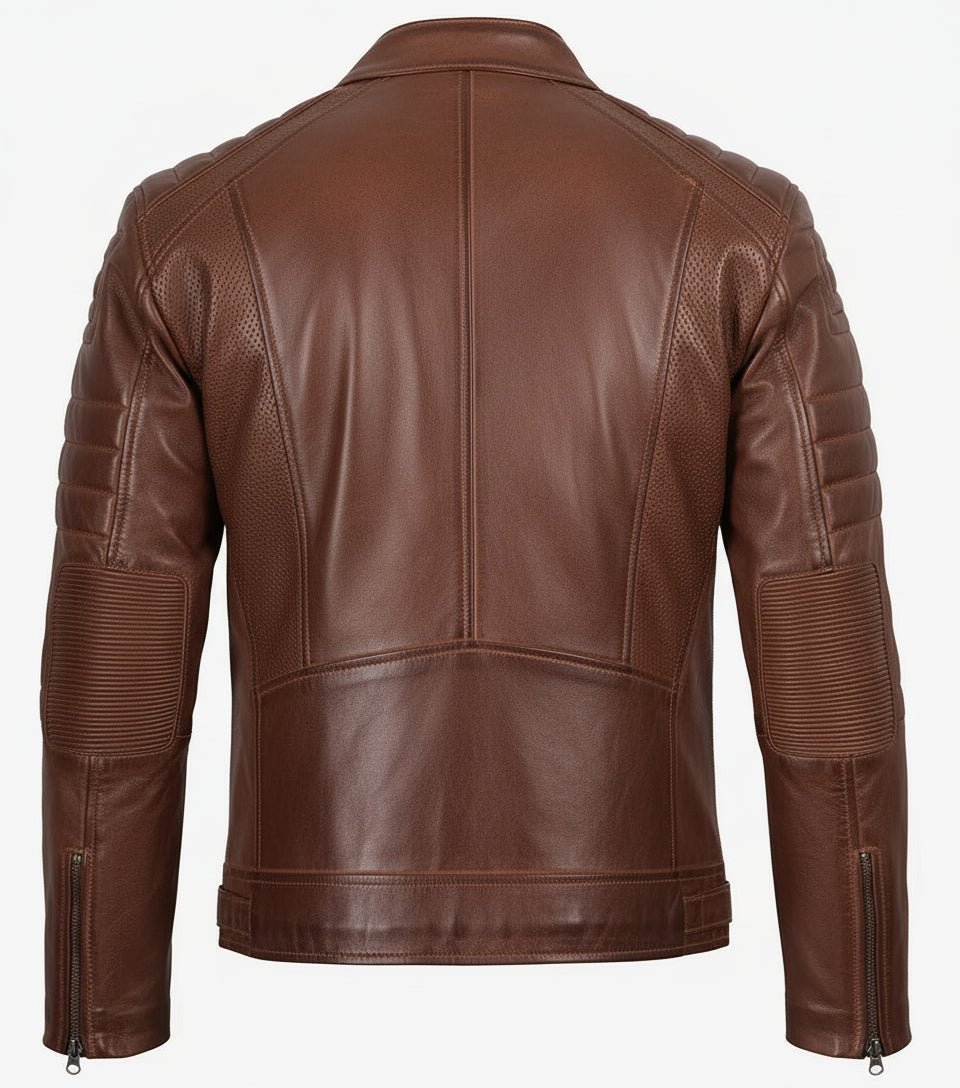Men's Cognac Cafe Racer Leather Jacket - The Jacket Mastery