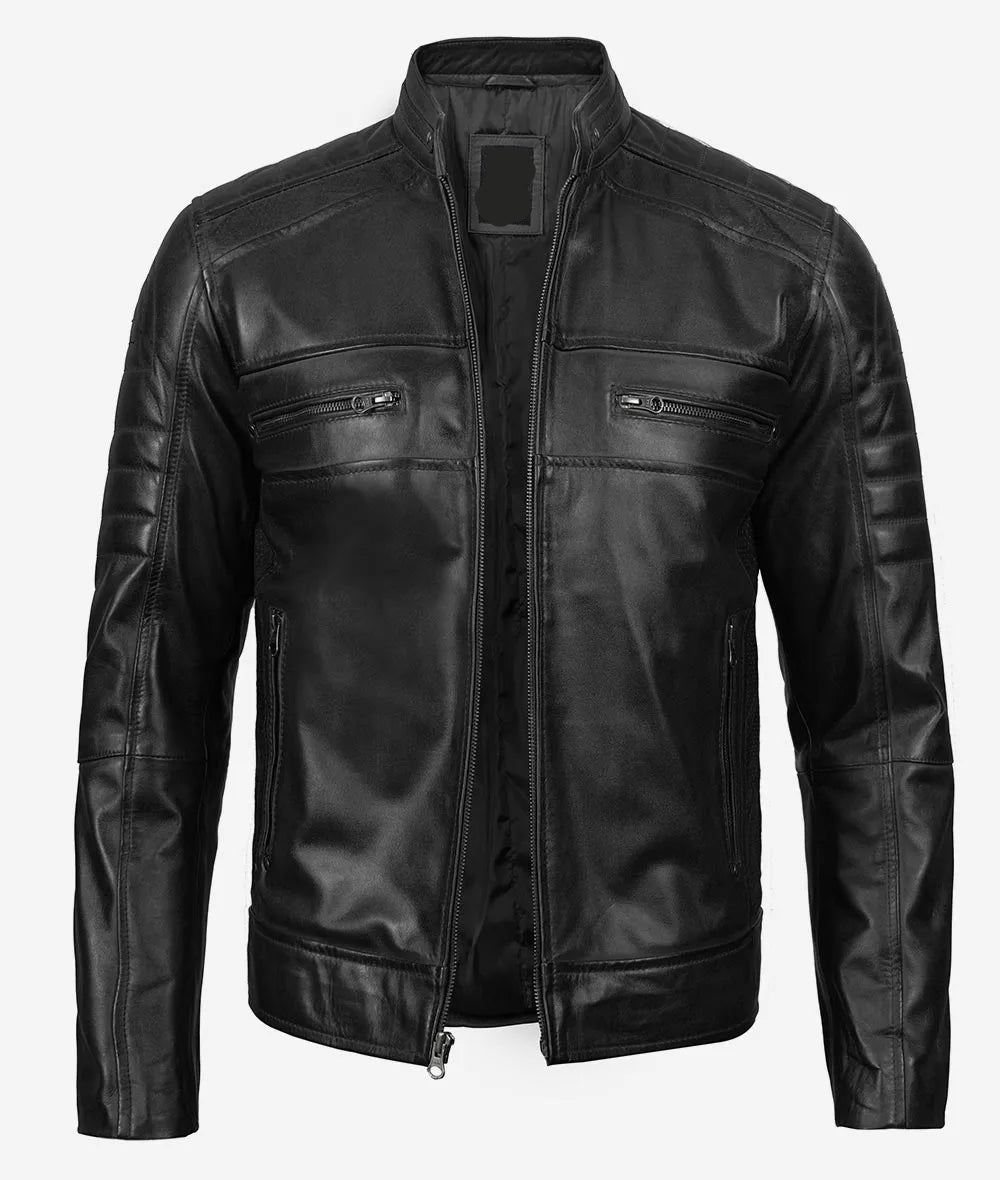 Men's Real Lambskin Leather Black Biker Style Jacket - The Jacket Mastery
