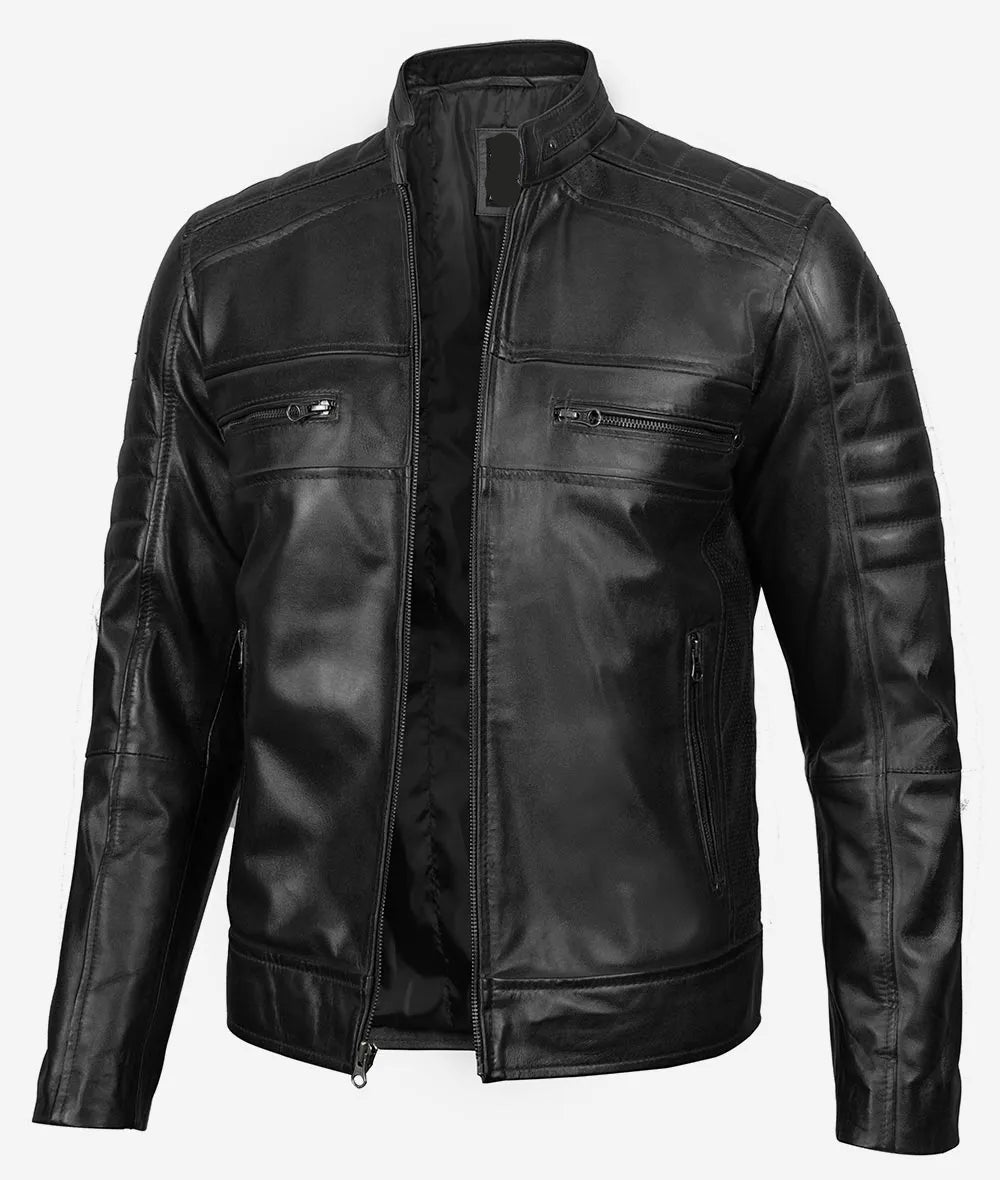 Men's Real Lambskin Leather Black Biker Style Jacket - The Jacket Mastery