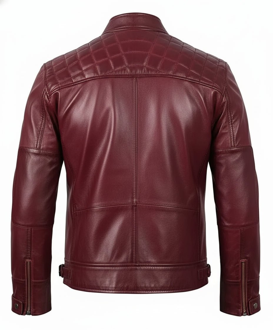 Mens Real Leather Maroon Biker Jacket - Quilted Shoulder - The Jacket Mastery