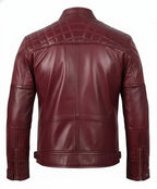Mens Real Leather Maroon Biker Jacket - Quilted Shoulder - The Jacket Mastery