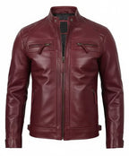 Mens Real Leather Maroon Biker Jacket - Quilted Shoulder - The Jacket Mastery