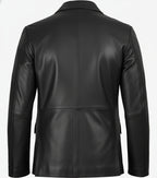 Mens Two Button Black Leather Blazer - The Jacket Mastery