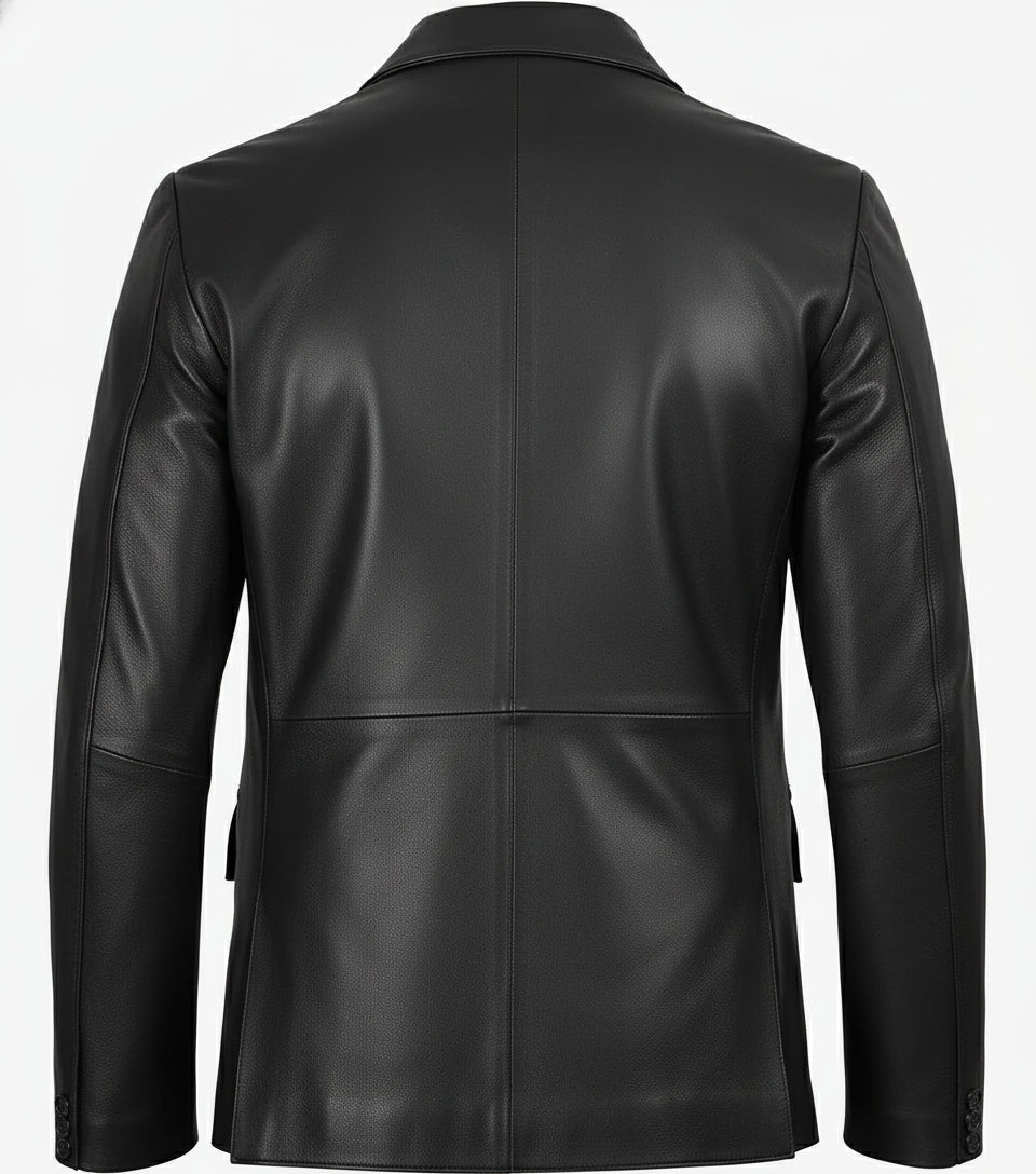 Mens Two Button Black Leather Blazer - The Jacket Mastery