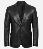 Mens Two Button Black Leather Blazer - The Jacket Mastery