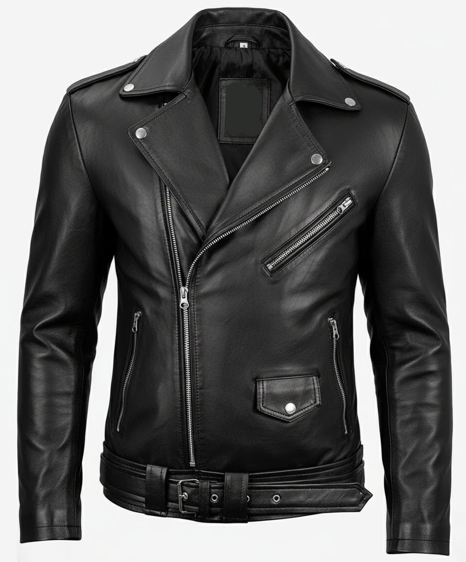 Negan Men's Black Asymmetrical Belted Leather Jacket - The Jacket Mastery