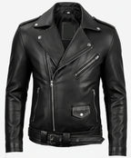 Negan Men's Black Asymmetrical Belted Leather Jacket - The Jacket Mastery