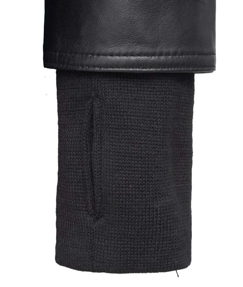 Womens Black Bomber Leather Jacket with Removable Hood - The Jacket Mastery